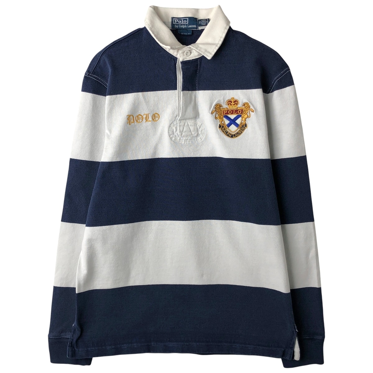 古着 ラルフローレン Ralph Lauren POLO by Ralph Lauren CUSTOM FIT ボーダー柄 長袖 ラガーシャツ メンズM相当/eaa611908