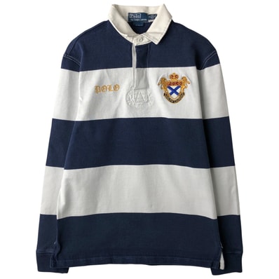 古着 ラルフローレン Ralph Lauren POLO by Ralph Lauren CUSTOM FIT ボーダー柄 長袖 ラガーシャツ メンズM相当/eaa611908