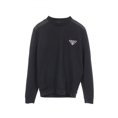 プラダ PRADA トライアングルロゴ 切替 スウェット 衣料品 トップス コットン ナイロン メンズ ブラック系 UJL21A 【中古】