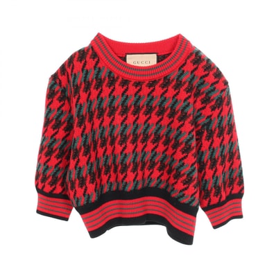 グッチ GUCCI 千鳥格子 クロップド ニット 衣料品 トップス ウール レディース レッド系 / ブラック系 / ブラウン系 650262 【中古】