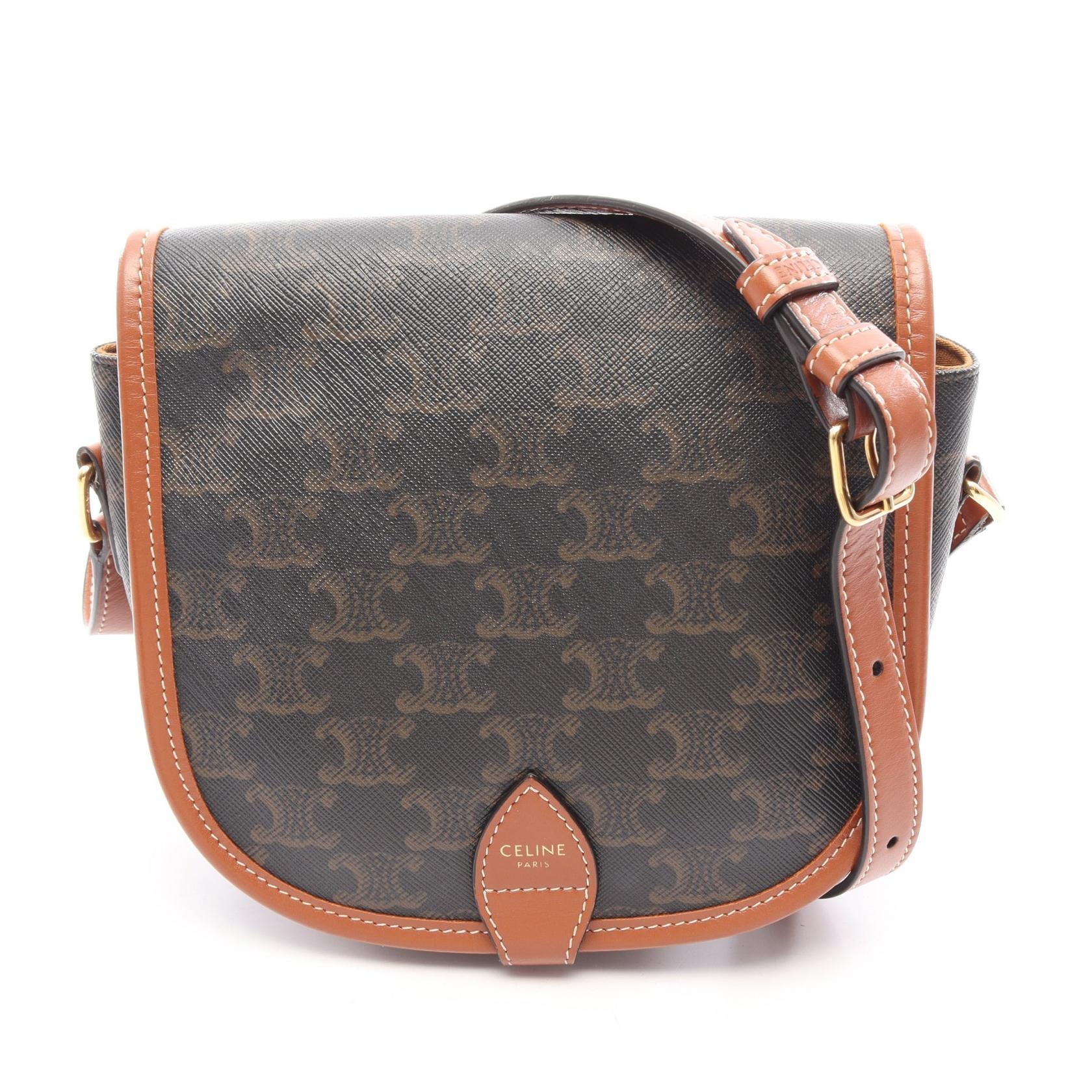 セリーヌ CELINE フォルコ ミディアムバッグ トリオンフ ショルダーバッグ バッグ PVCコーティングキャンバス レザー レディース ブラック系 / ブラウン系 【中古】