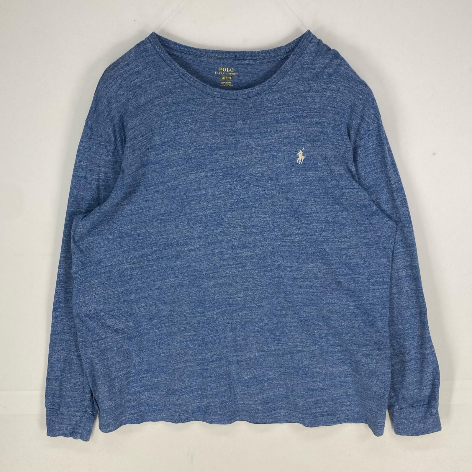 古着 ポロ・ラルフローレン POLO RALPH LAUREN 長袖Tシャツ 刺繍ロゴ クルーネック ロンT ワンポイント XL ブルー系 メンズ