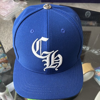 Chrome Hearts 6 Panel On Field CH White Baseball Cap "Blue/Green"