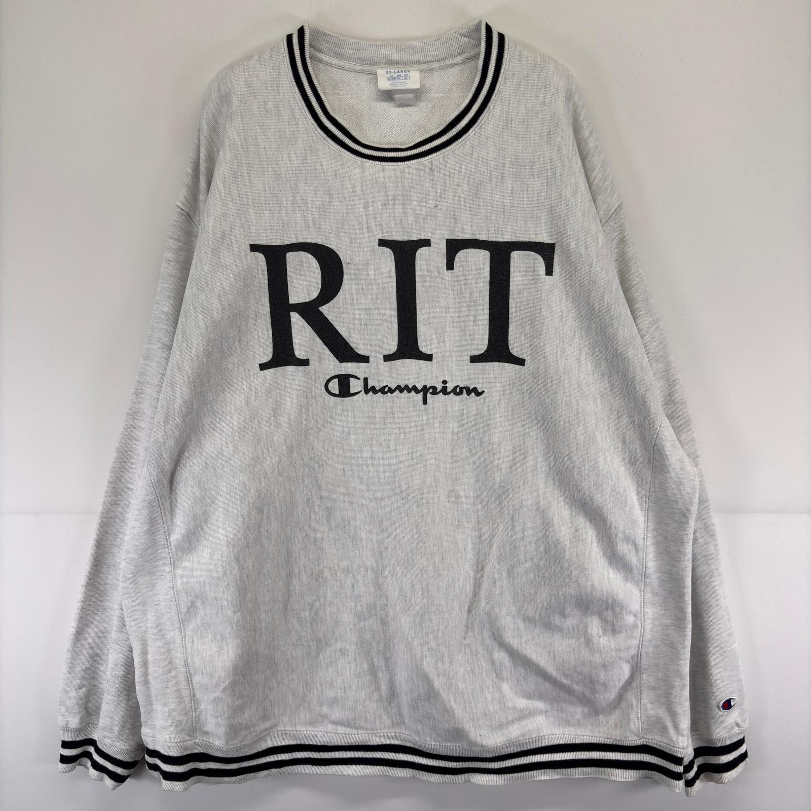 古着 チャンピオン Champion スウェット ロゴ リブライン 大きいサイズ プリント 霜降り リバースウィーブ 2XL グレー系 メンズ