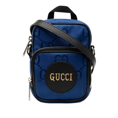 グッチ オフ ザ グリッド 斜め掛け ショルダーバッグ 643882 ブルー ブラック ナイロン レザー レディース GUCCI 【中古】