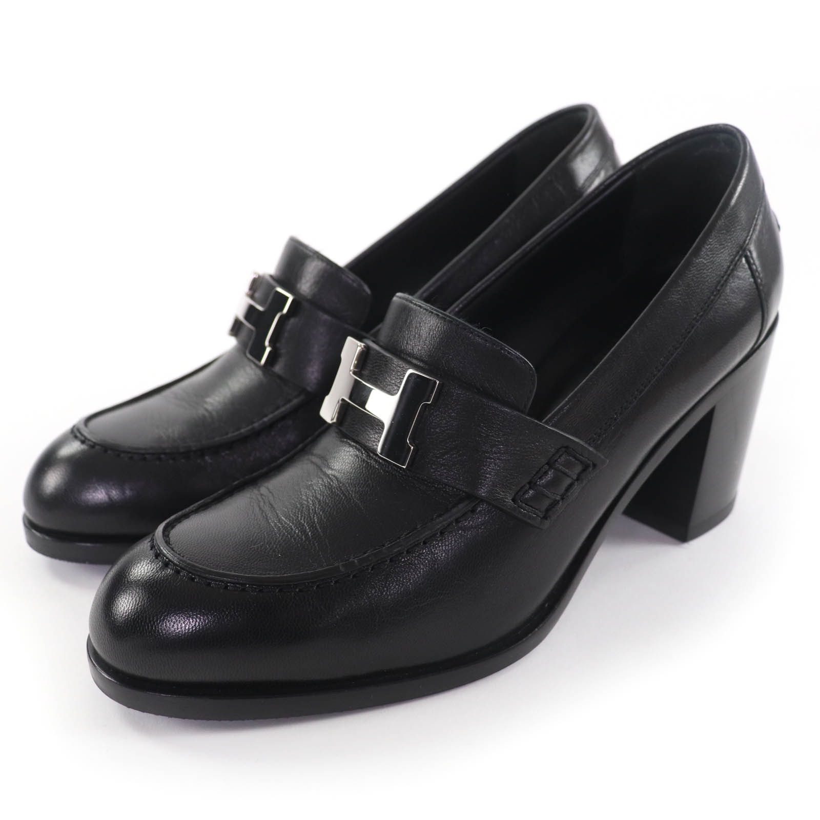 美品 エルメス パンプス モカシン ドーフィン70 ブラック レディース 36