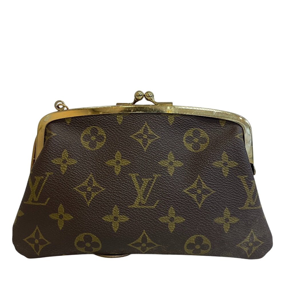 ルイヴィトン LOUIS VUITTON ポーチ モノグラム がま口 ポーチ チェーン付き 小物入れ コインケース ブラウン