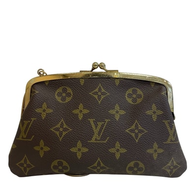 ルイヴィトン LOUIS VUITTON ポーチ モノグラム がま口 ポーチ チェーン付き 小物入れ コインケース ブラウン