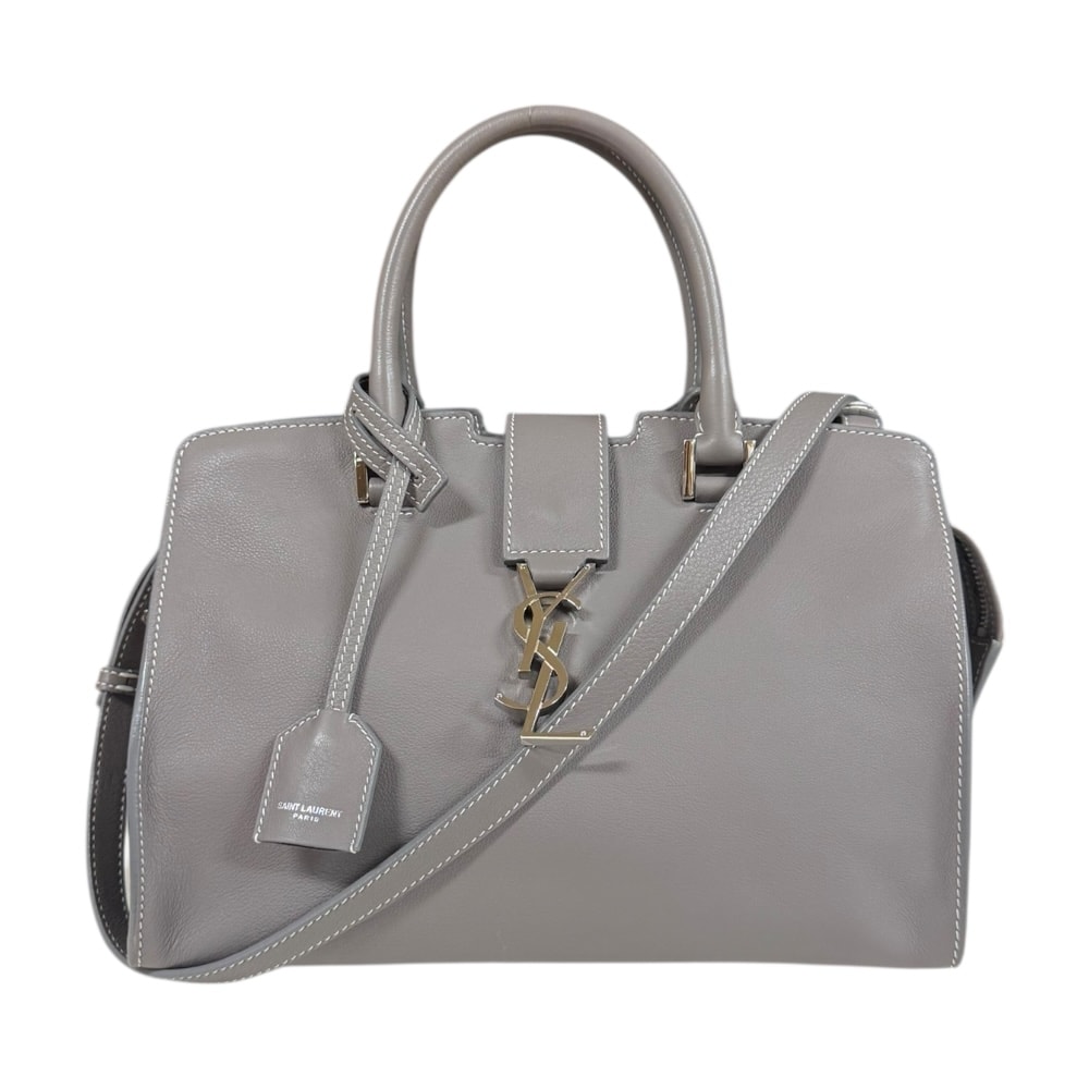 サンローラン ベイビーカバス ショルダーバッグ レザー 424868 グレー レディース SAINT LAURENT  中古