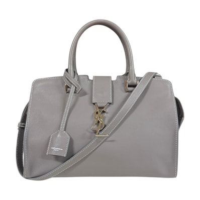 サンローラン ベイビーカバス ショルダーバッグ レザー 424868 グレー レディース SAINT LAURENT 中古