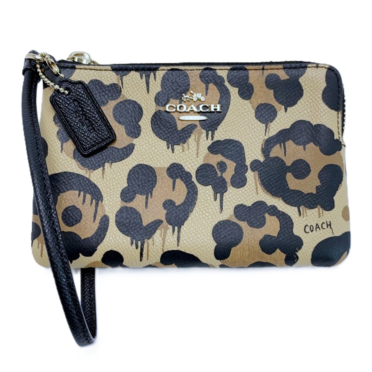 COACH コーチ レオパード柄 アクセサリーポーチ レザー 64194 ベージュ レディース
