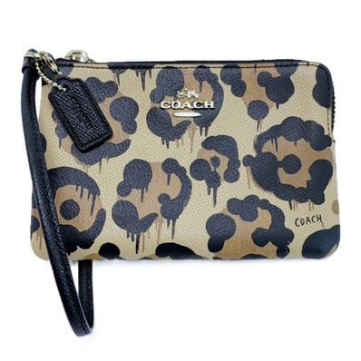 COACH コーチ レオパード柄 アクセサリーポーチ レザー 64194 ベージュ レディース