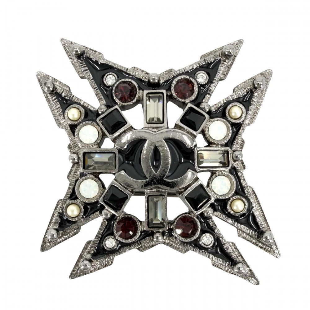 CHANEL シャネル ブローチ ココマーク アクセサリー ラインストーン フェイクパール 05A ブラック 黒 レディース 約19.8g 2005年【中古品】