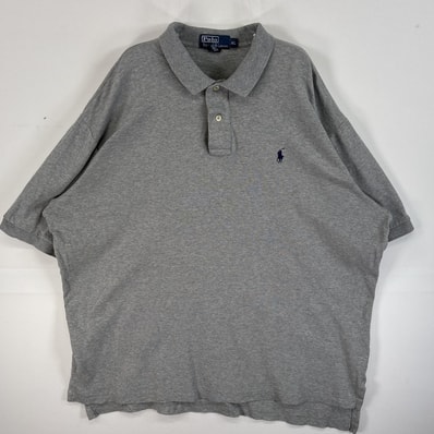 古着 ポロバイラルフローレン Polo by Ralph Lauren 半袖 ポロシャツ ロゴ 刺繍 大きいサイズ 2ボタン XL グレー 無地 メンズ