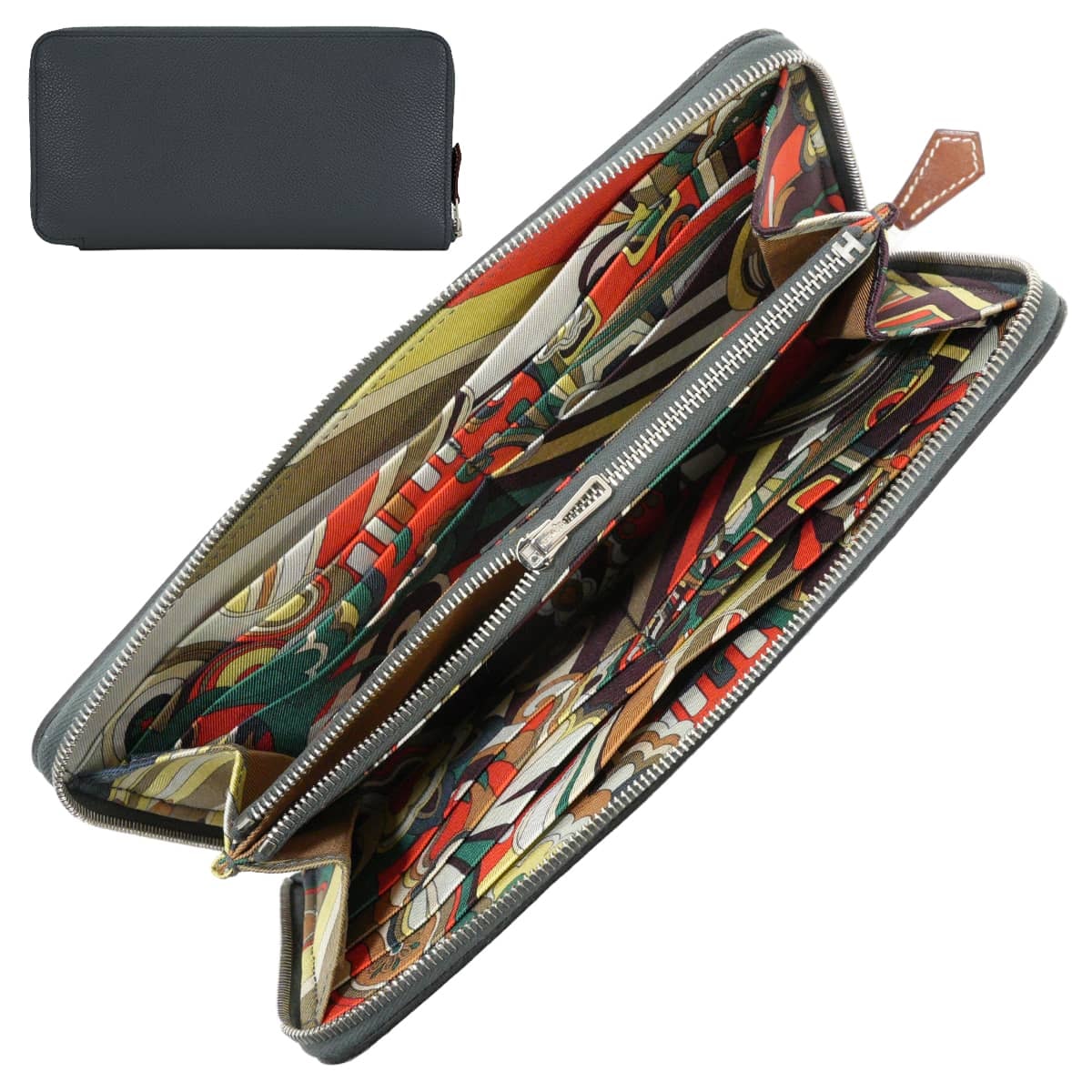 HERMES エルメス 長財布 アザップ シルクイン ロング フォーブルレインボー グリミスティ/ベージュマルファ エバーカラー(エヴァーカラー)/バレニア/シルク シルバー金具 W刻印 新品同様【中古】