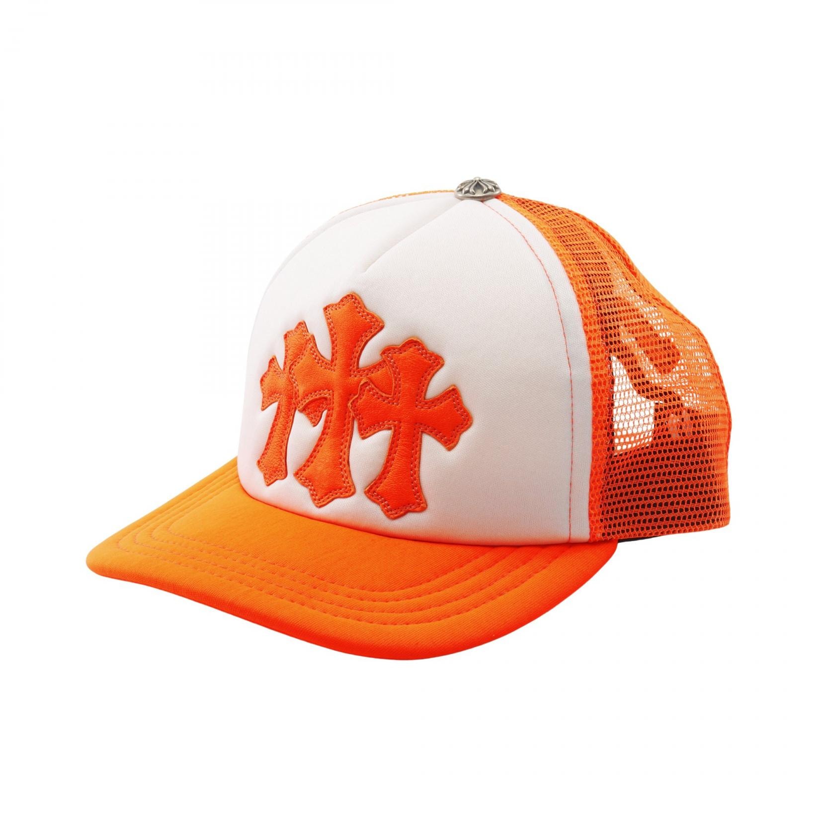 Chrome Hearts 3 Cemetery Cross Patch Trucker Hat "Orange"