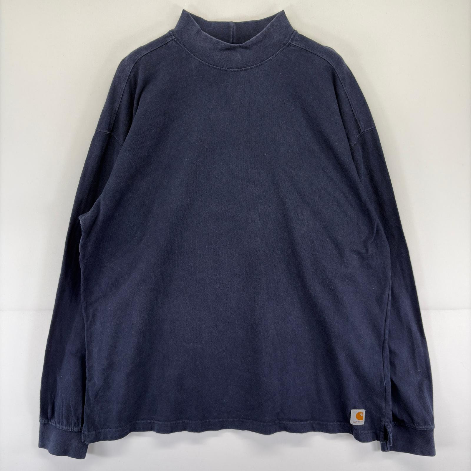古着 カーハート Carhartt 長袖Tシャツ ハイネック 大きいサイズ ロゴ 2XL  ネイビー メンズ