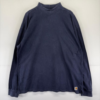 古着 カーハート Carhartt 長袖Tシャツ ハイネック 大きいサイズ ロゴ 2XL ネイビー メンズ