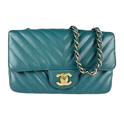 シャネル CHANEL ショルダーバッグ キャビアスキンレザー グリーン ゴールド レディース【中古】 z8764