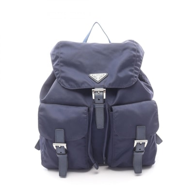 プラダ PRADA リュックサック バックパック バッグ ナイロン サフィアーノレザー レディース ネイビー系 【中古】