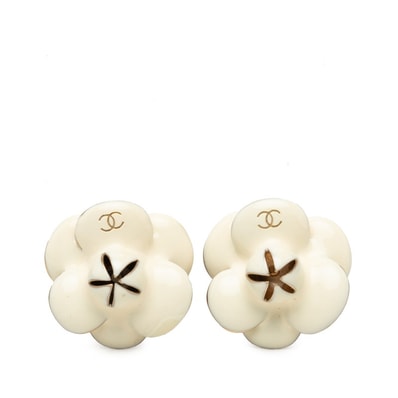 シャネル ココマーク カメリア イヤリング 02P ホワイト ゴールド メッキ エナメル レディース CHANEL 中古