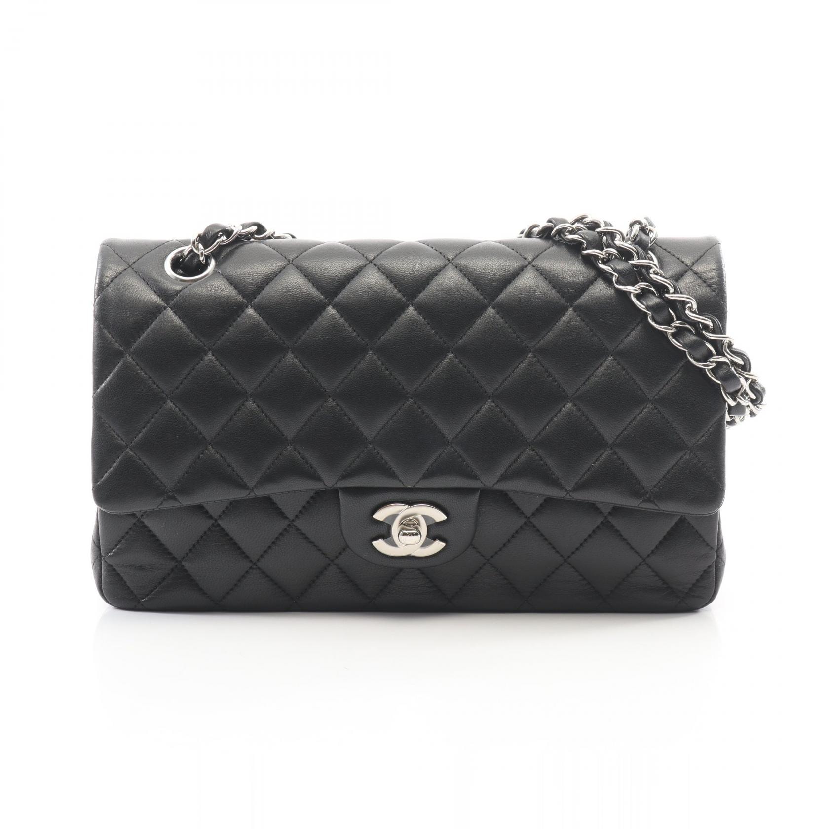 シャネル CHANEL マトラッセ Wフラップ ショルダーバッグ バッグ ラムスキン(羊革) レディース ブラック系 【中古】
