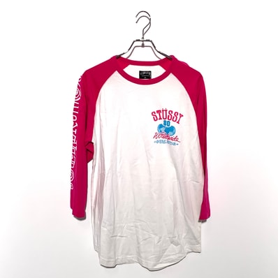 STUSSY WORLD TOUR RAGLAN L/S TEE Pink/White
