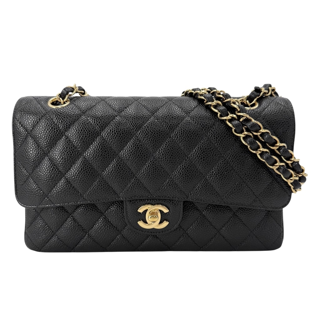 CHANEL シャネル ショルダーバッグ マトラッセ25 ダブルチェーン ココマーク ダブルフラップ 肩掛け 斜め掛け キャビアスキン ブラック 黒 ゴールド金具 レディース 美品【中古品】