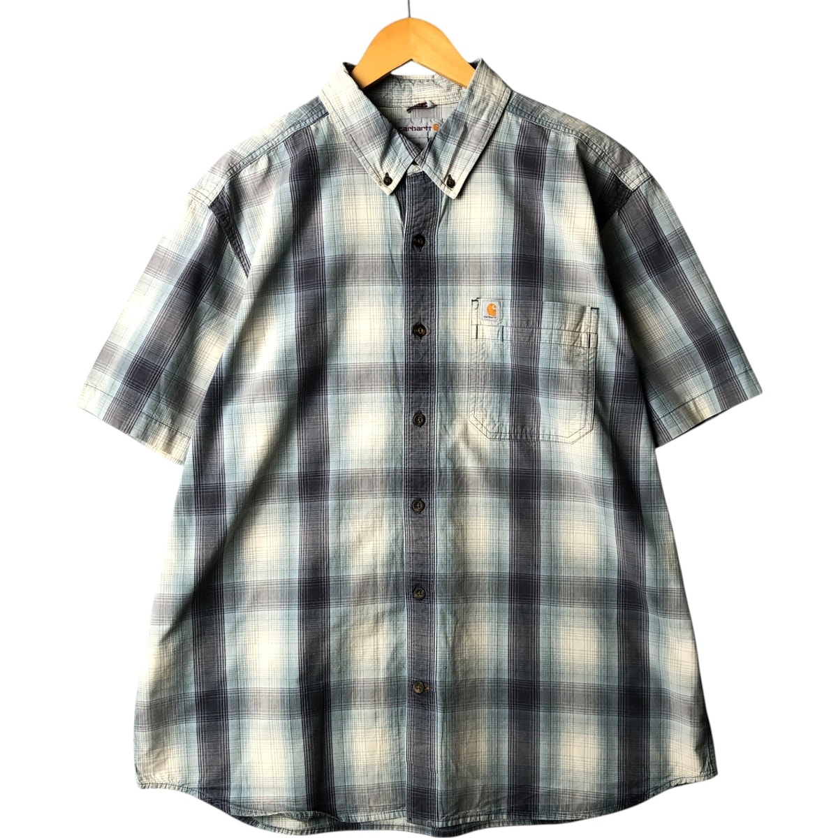 古着 カーハート Carhartt RELAXED FIT オンブレチェック ボタンダウン 半袖 ワークシャツ メンズXL相当/eaa568780