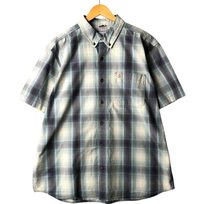 古着 カーハート Carhartt RELAXED FIT オンブレチェック ボタンダウン 半袖 ワークシャツ メンズXL相当/eaa568780