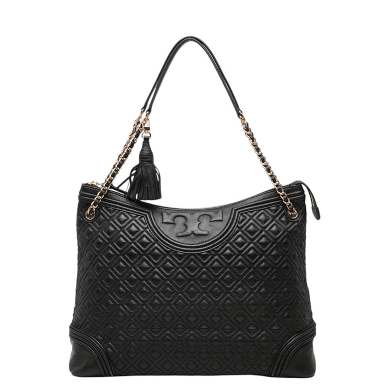 トリーバーチ フレミング ハンドバッグ ショルダーバッグ ダイヤキルト ブラック レザー レディース Tory Burch 中古