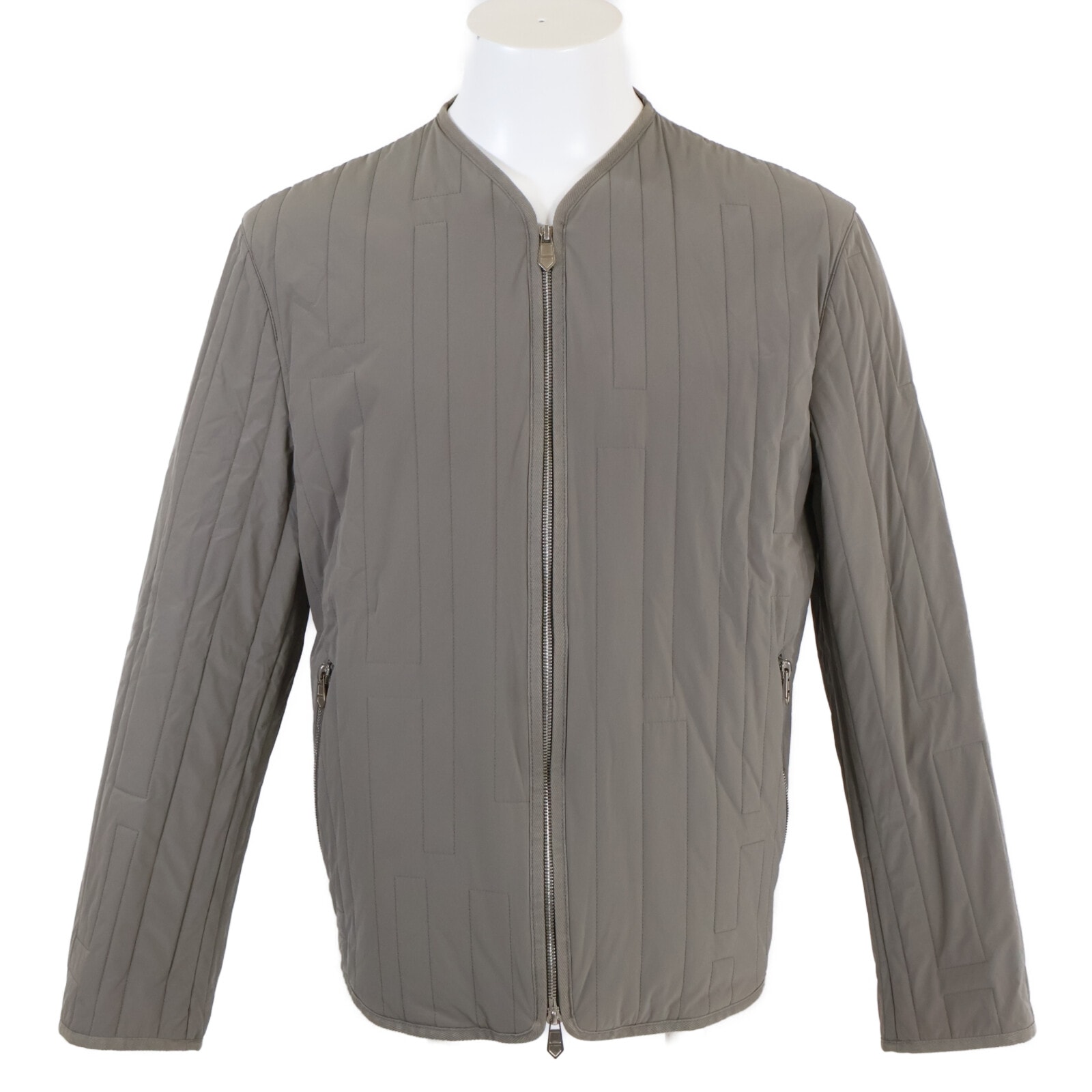 エルメス 国内正規 ナイロン Hモチーフ W-ZIP ノーカラーキルティングジャケット 48