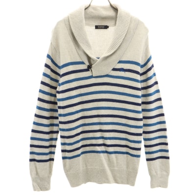 BURBERRY BLACK LABEL バーバリーブラックレーベル ボーダー柄 長袖 ショールカラー セーター 2 グレー 三陽商会 ニット