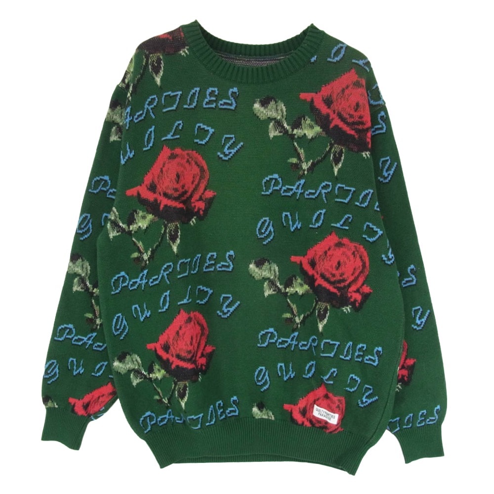 WACKO MARIA ワコマリア ニット ROSE JACQUARD SWEATER ローズ ジャカード セーター ニット グリーン系 M【中古】