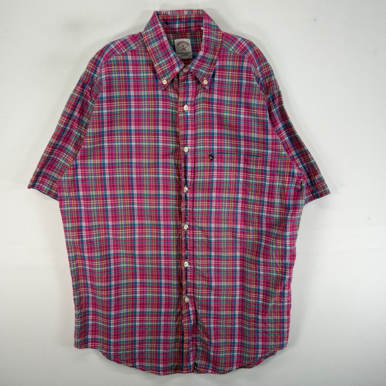 古着 ブルックスブラザーズ Brooks Brothers 半袖シャツ ロゴ 刺繍 346 マルチカラー M  ピンク系 チェック メンズ