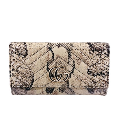 グッチ GUCCI 長財布 GGマーモント エキゾチック フラップ 664382 ベージュ