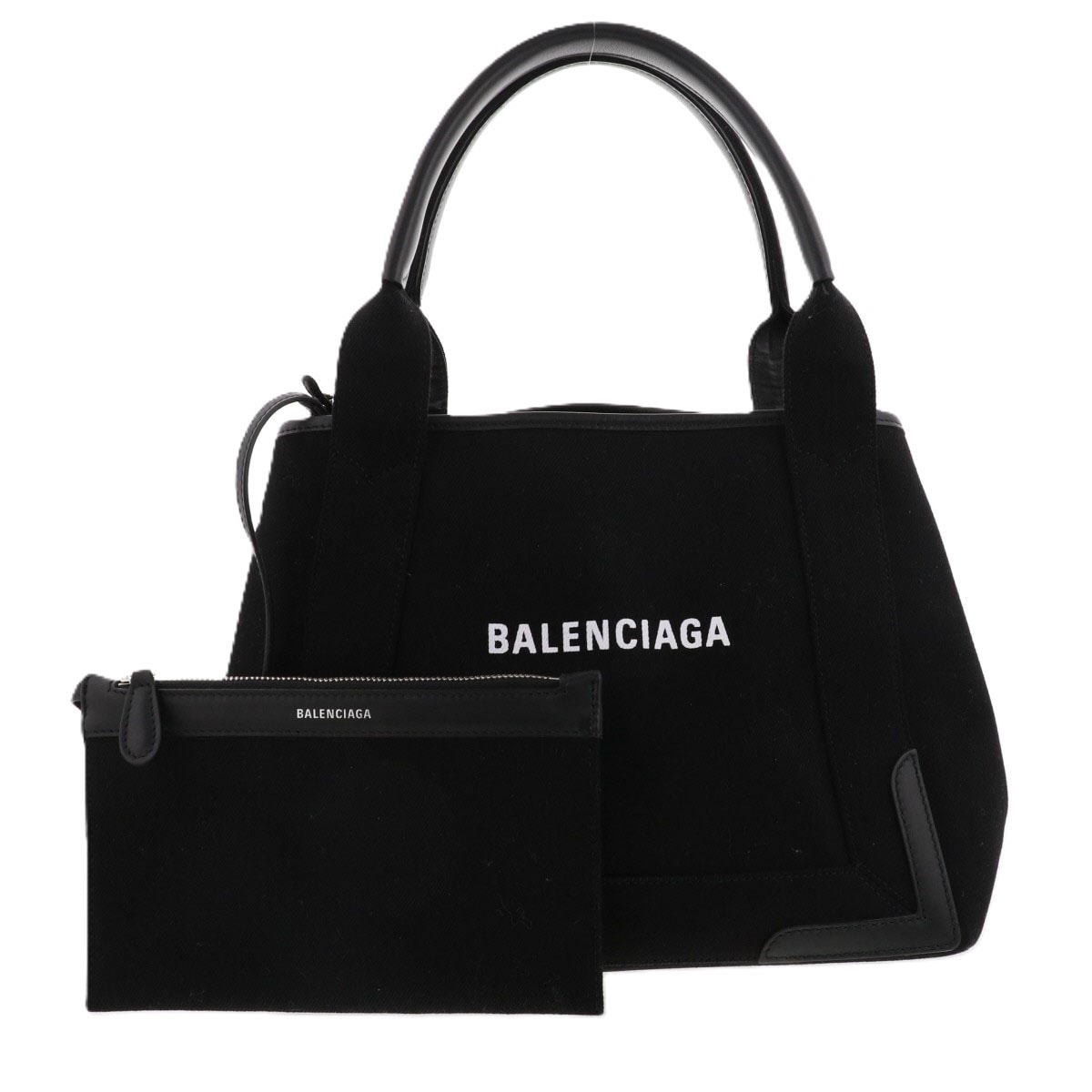 BALENCIAGA バレンシアガ ネイビー カバ S トートバッグ 339933 キャンバス レザー ブラック ブラック レディース【中古】