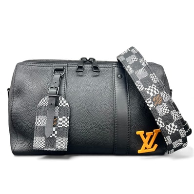 LOUIS VUITTON 美品 ルイヴィトン 21AW ダミエ ディストーテッド シティキーポル ショルダーバッグ M57417 グレインレザー RFID確認済 ブラック ミニボストン チェック柄 ヴィトン ABランク 鑑定済 中古