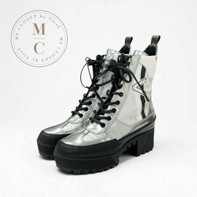 ルイヴィトン LOUIS VUITTON ローリエートライン ブーツ ショートブーツ 靴 シューズ レザー パテント シルバー ブラック ロゴ