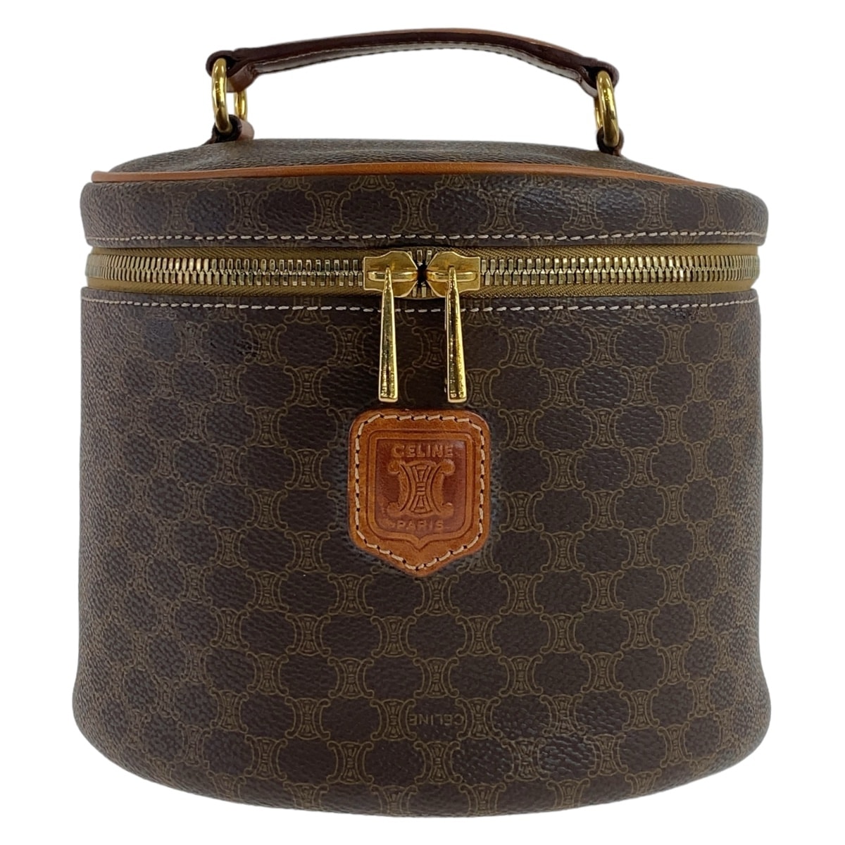 美品 CELINE セリーヌ ヴィンテージ マカダム ブラウン ゴールド金具 PVC レザー/ ハンドバッグ バニティバッグ 407999 【中古】