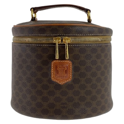 美品 CELINE セリーヌ ヴィンテージ マカダム ブラウン ゴールド金具 PVC レザー/ ハンドバッグ バニティバッグ 407999 【中古】