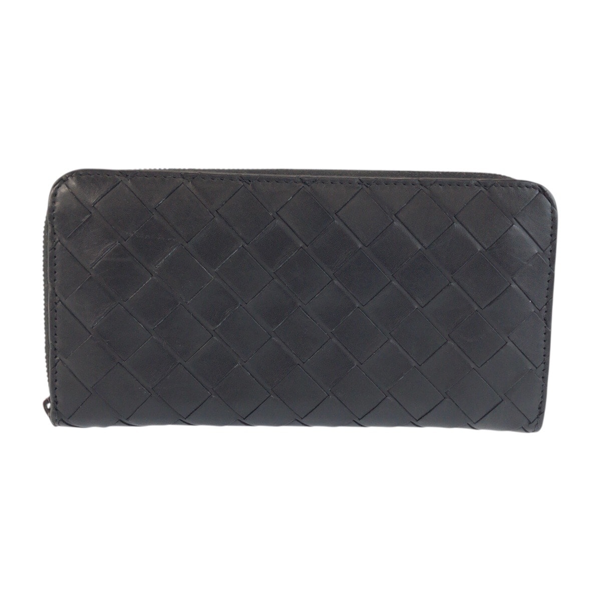 美品 BOTTEGAVENETA ボッテガヴェネタ イントレチャート ラウンドジップ ブラック 黒 レザー 長財布 ロングウォレット 601786 【中古】
