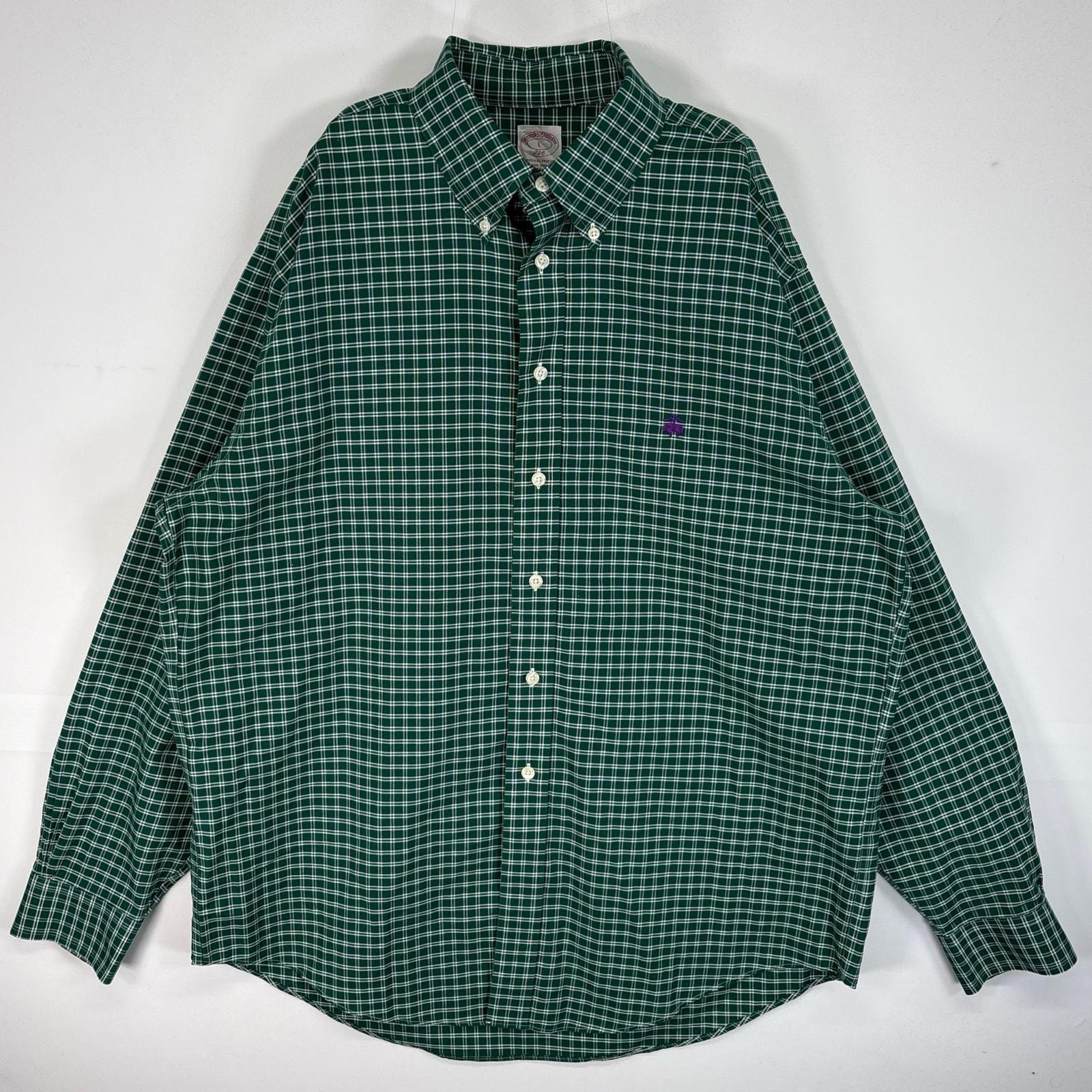 古着 ブルックスブラザーズ Brooks Brothers 長袖シャツ ロゴ 刺繍 346 ボタンダウン L  グリーン系 チェック メンズ