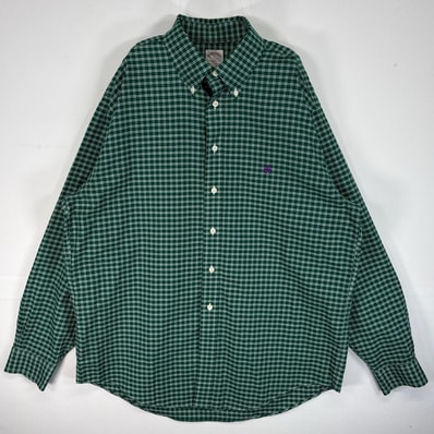 古着 ブルックスブラザーズ Brooks Brothers 長袖シャツ ロゴ 刺繍 346 ボタンダウン L グリーン系 チェック メンズ