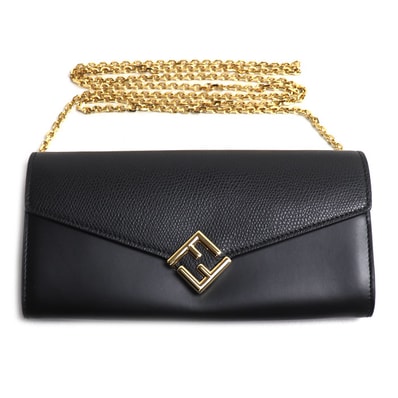 FENDI フェンディ FF ダイヤモンド チェーンウォレット 長財布 ブラック 8M0365ALV4F0KUR レディース【中古】【美品】