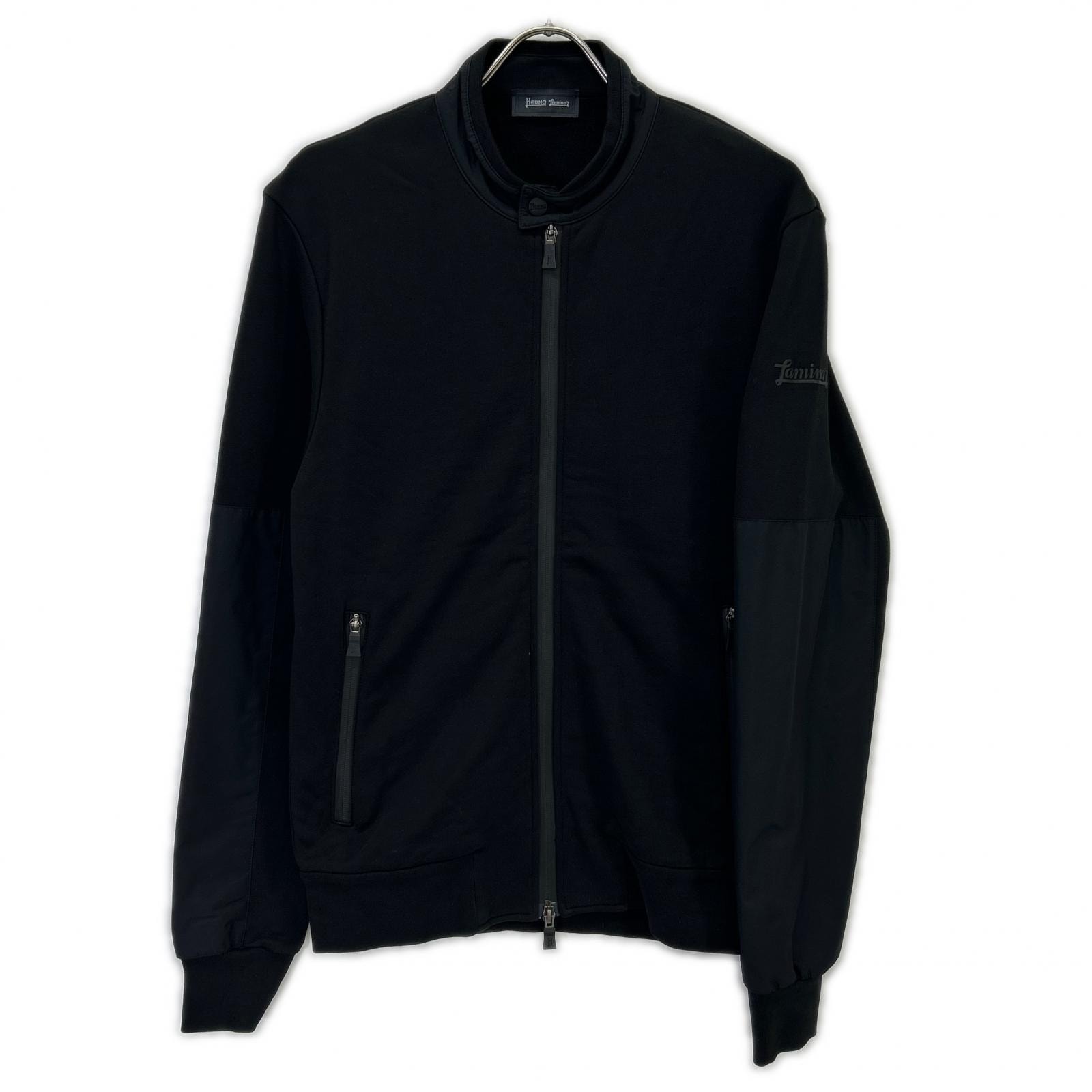 ヘルノ JC002UL-50017 Laminar/ラミナー ブラック コットン×ナイロン 切り替え ジップスウェットジャケット 48