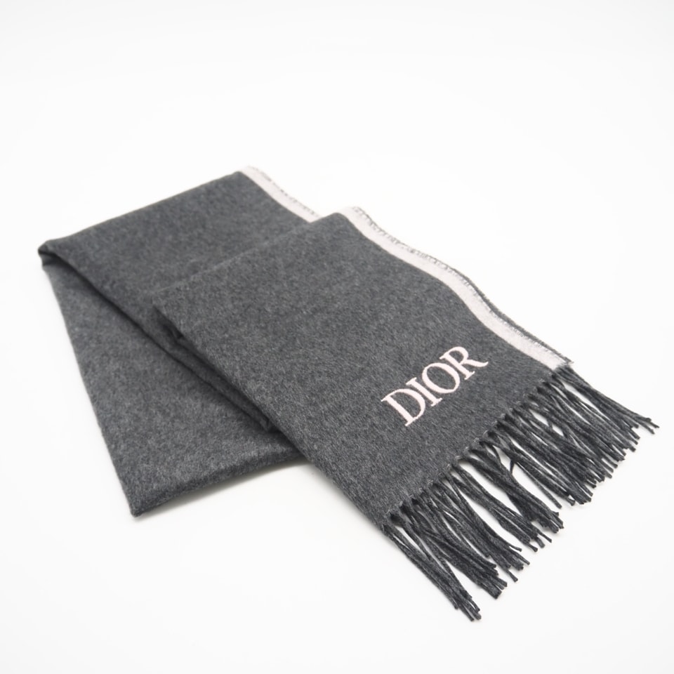 未使用 Dior ディオール シルク ダブルフェース マフラー 93E0015DH001 マフラー グレー・ピンク シルク レディース
