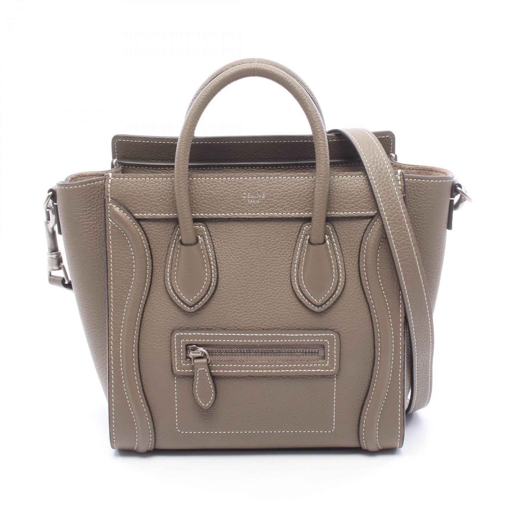 セリーヌ CELINE ラゲージ ナノショッパー 2WAY ハンドバッグ バッグ レザー レディース ベージュ系 【中古】