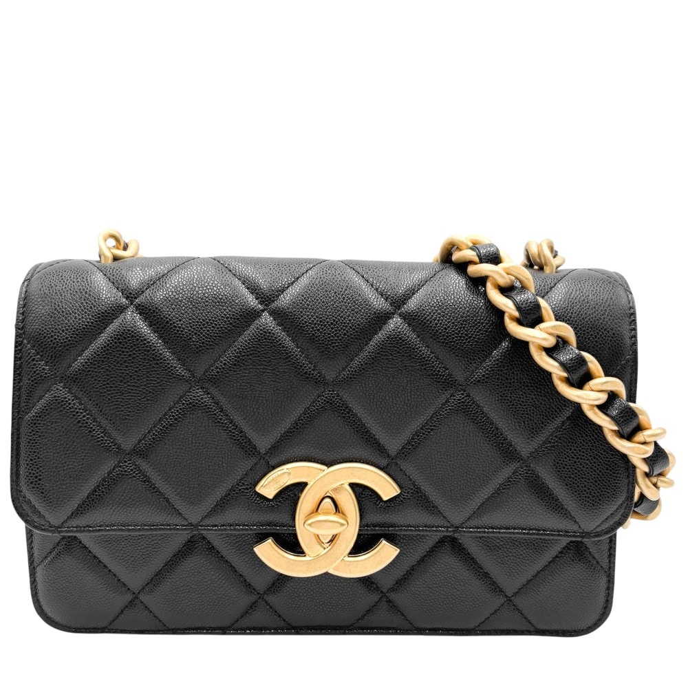 CHANEL シャネル ショルダーバッグ マトラッセ ココマーク ターンロック 肩掛け 斜め掛け ココ かばん 鞄 キャビアスキン ブラック 黒 ゴールド金具 レディース 美品【中古品】