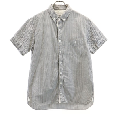 WHITE MOUNTAINEERING ホワイトマウンテニアリング 日本製 ストライプ柄 半袖 ボタンダウンシャツ M グレー シアサッカー